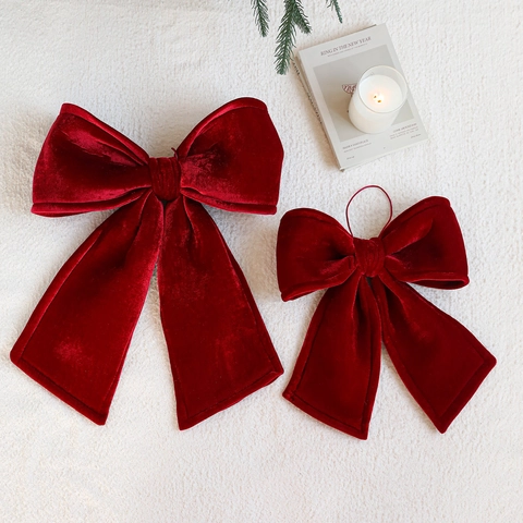 Lazos De Navidad De Terciopelo Adornos Grandes Pequeños Tela Flocada Decoración Colgante Para Árbol De Navidad Hogar Elegante