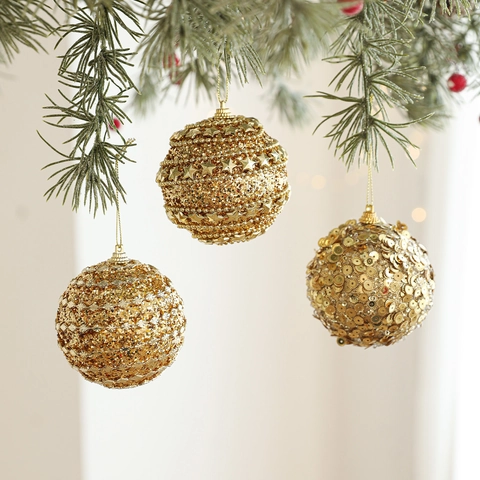 Adornos Colgantes de Árbol de Navidad Dorados de Lujo Bola de Espuma Purpurina Estrella Perla Artificial Imitación Bellota Caja de Regalo