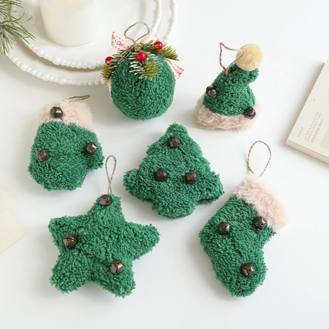 Addobbi Natalizi Appesi In Peluche Sherpa Con Campanelli Di Metallo Alberi Stelle Calze Guanti Per Decorazioni Festive Stile Rustico