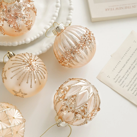 Bolas de Navidad Oro Champaña Purpurina Lentejuelas Adornos para Árbol de Navidad Lujo Vacaciones Colgante de Fiesta Decoración
