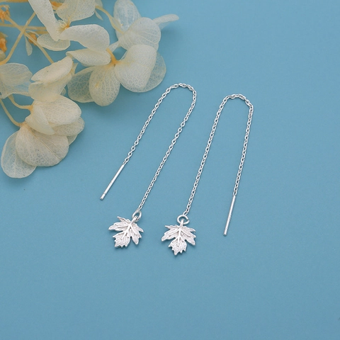 Orecchini A Filo Con Foglia Di Acero Nappa Lunga Per Donna Rame Con Perno In Argento Sterling 925 Stile Coreano
