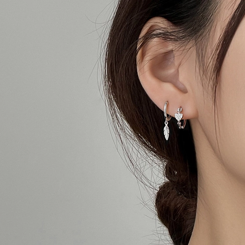 Leaf Feather Hoop Earrings Copper With 925 Sterling Silver Earring Post Elegant Simple Fashion Jewelry Women