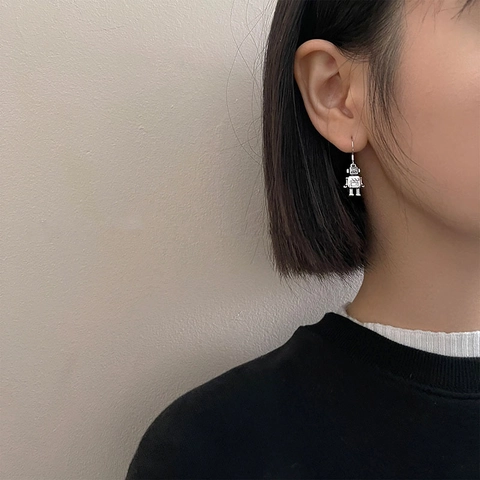 Vintage Robot Drop Earrings With 925 Sterling Silver Earring Post Copper Jewelry For Women Stylish Niche Mechanical Design