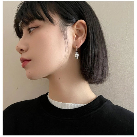 Vintage Robot Drop Earrings With 925 Sterling Silver Earring Post Copper Jewelry For Women Stylish Niche Mechanical Design