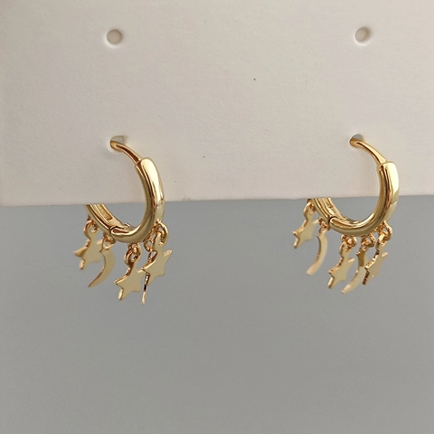 Stern Mond Quaste Creolen Kupfer Ätherisch Minimalistisch Hängeschmuck Für Damen