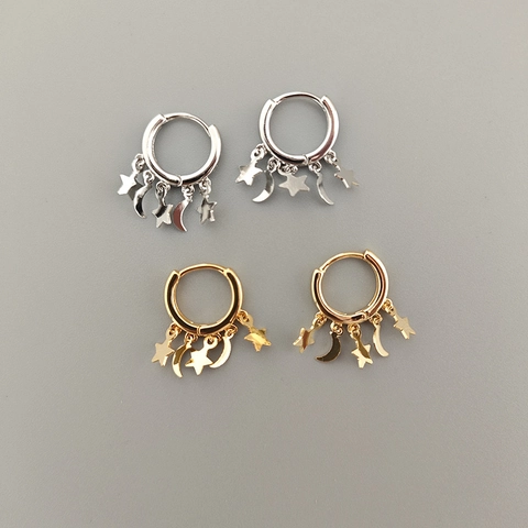 Stern Mond Quaste Creolen Kupfer Ätherisch Minimalistisch Hängeschmuck Für Damen
