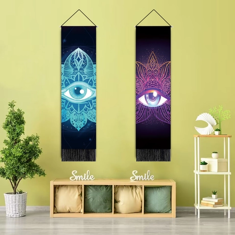 Bohemian Evil Eye Mandala Wall Hanging Tapestry With Tassels Mystical Starry Sky Polyester Cotton Vertical Wall Art Decor