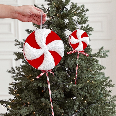Adornos Navideños de Bastón de Caramelo y Piruleta Rojo y Blanco de Espuma Terciopelo Colgante para Árbol de Navidad para Fiesta