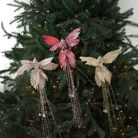 Luxus Weihnachtsbaum Vogel Ornamente Glitzer Kunstperle Quaste Vogel Anhänger Für Weihnachten Feiertag Haus Party Deko Requisiten
