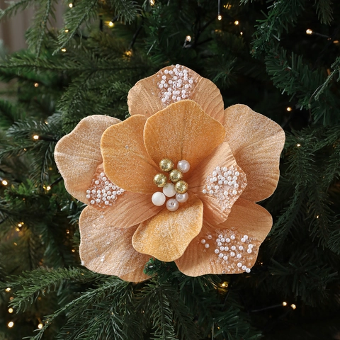 Flor de Pascua Navideña Artificial Con Purpurina Tela Terciopelo Con Perlas Artificiales Para Decoración Árbol de Navidad Guirnalda