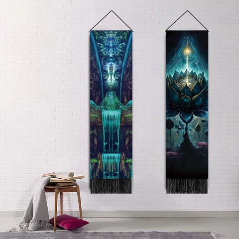 Meditation Mandala Hanging Scroll Tapestry With Tassels Polyester Cotton Spiritual Yoga Wall Art Home Living Room Decor