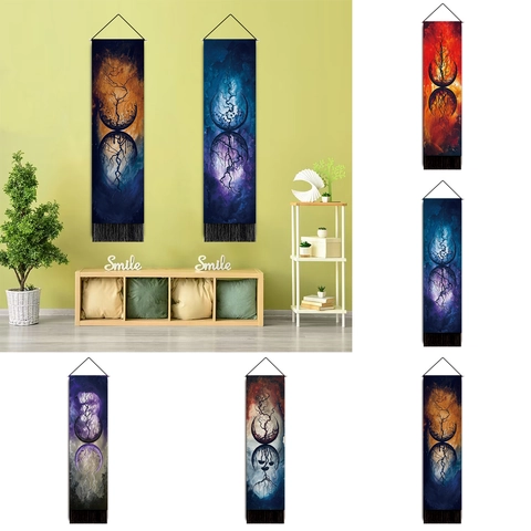 Vertical Mystical Tree Mushroom Polyester Cotton Tapestry Wall Hanging With Tassels And Wood Rod For Home Decor Art