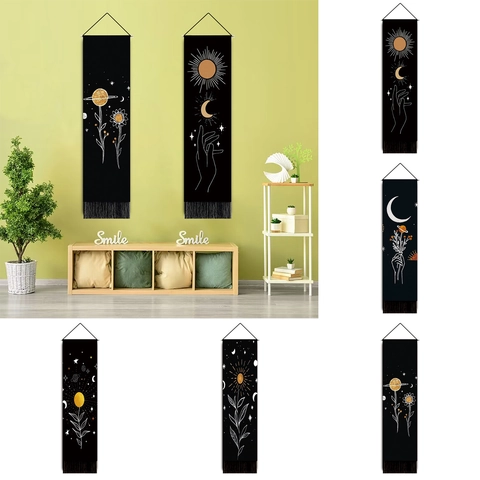 Celestial Tapestry Wall Hanging Polyester Wood Pole Tassel Bohemian Sun Moon Star Mystic Home Decor Art Bedroom