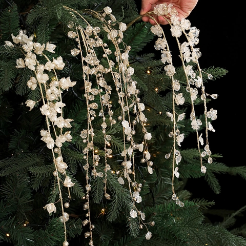 Adorno Colgante de Rama de Árbol de Navidad de Acrílico Blanco Con Cuentas de Brillo Flor Sauce Decoración Para Fiesta