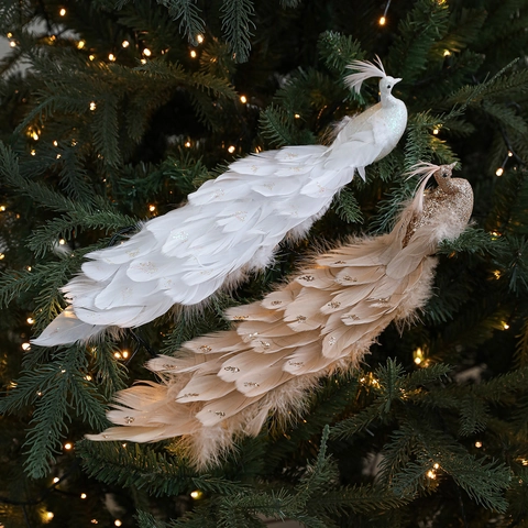 Peacock Christmas Tree Decoration Glitter Simulation Bird Feathers Hanging Ornament Elegant Festive Holiday Home Decor