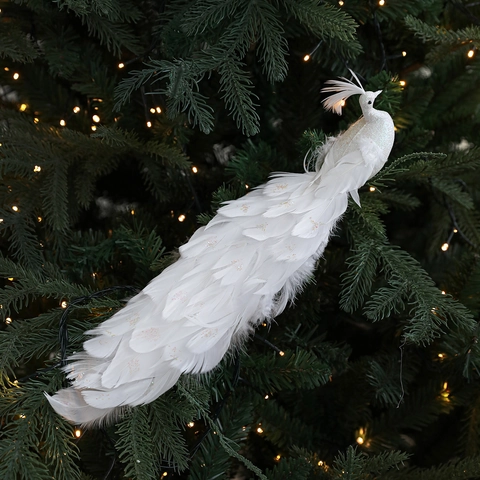 Peacock Christmas Tree Decoration Glitter Simulation Bird Feathers Hanging Ornament Elegant Festive Holiday Home Decor