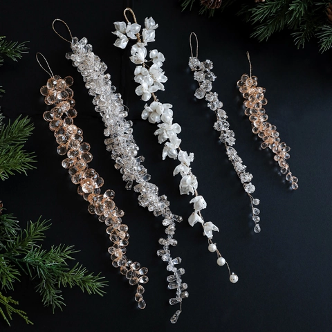 Décorations de Noël à Suspendre en Cristal Acrylique Grappe de Raisin Glaçon Pendentif Transparent Champagne Perle Goutte d'Eau pour Maison