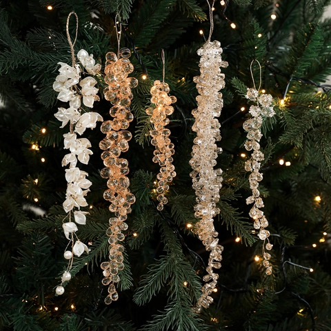 Décorations de Noël à Suspendre en Cristal Acrylique Grappe de Raisin Glaçon Pendentif Transparent Champagne Perle Goutte d'Eau pour Maison