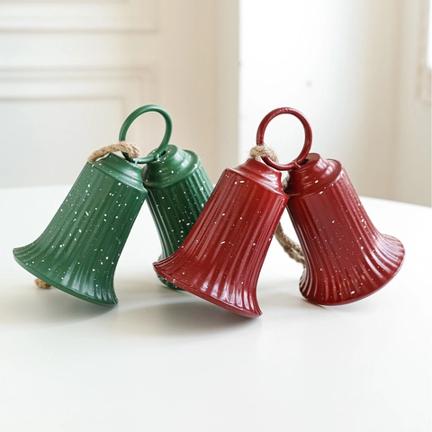 Decorazione a Sospensione con Doppia Campana di Natale Ornamenti in Metallo Vintage Pois Bianchi Corda di Canapa