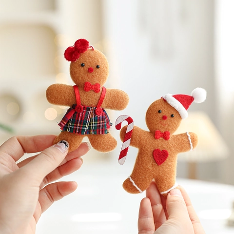 Filz Lebkuchenmann Weihnachten Hängeornamente Süße Karo Rock Hut Puppe Weihnachtsbaum Dekorationen Für Xmas Home Party