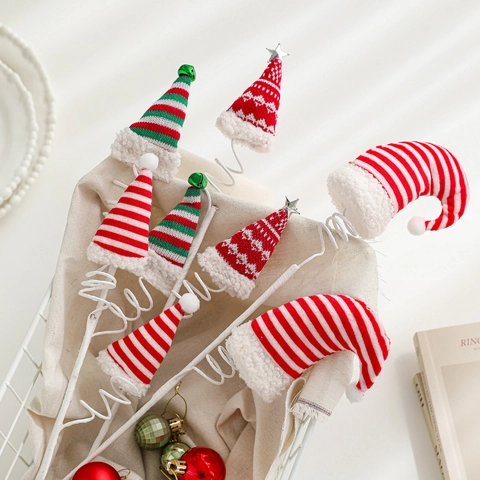 Kerstboom Decoratie Picks Met Pluche Elfenpoten Gebreide Kerstmutsen Fluwelen Snoep Spiraalvormige Stelen Party Versiering