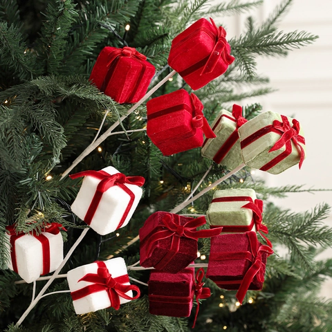 Plettri Natalizi Scatola Regalo in Velluto Lecca-lecca Ramo Artificiale per Albero di Natale Decorazione Festa Casa