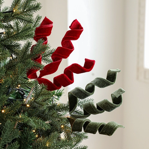 Christmas Tree Velvet Spiral Picks Flexible Wire Curled Branch For Holiday Home Party Vase Filler Festive Decoration