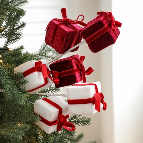 Plettri Natalizi Scatola Regalo in Velluto Lecca-lecca Ramo Artificiale per Albero di Natale Decorazione Festa Casa