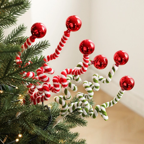 Plettri Decorativi per Albero di Natale Steli in Peluche a Spirale Con Palline Lucide per Decorazioni Natalizie Casa