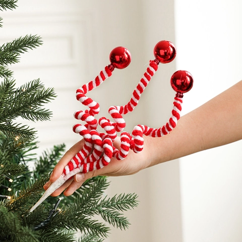 Plettri Decorativi per Albero di Natale Steli in Peluche a Spirale Con Palline Lucide per Decorazioni Natalizie Casa