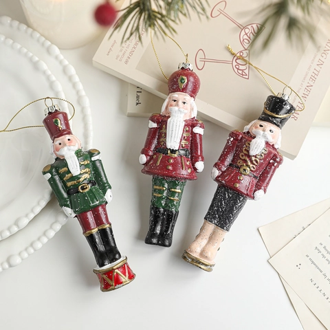 Nutcracker Soldier Christmas Tree Hanging Ornaments Painted Plastic Festive Holiday Party Home Decorations With Golden String