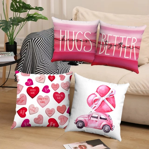 Valentinstag Kissenbezug Kurzplüsch Herz Druck Sofa Dekorativer Kissenhülle Romantische Wohndeko