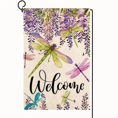 Set di Bandiere da Giardino con Fiori Primaverili Supporto in Metallo Insegna di Benvenuto in Lino Decorazione per Esterni Uccello Gatto Cane