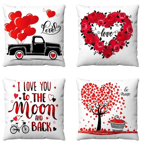 Valentinstag Kissenbezüge Kurzplüsch Rot Herz Rose LKW Romantisch Party Deko