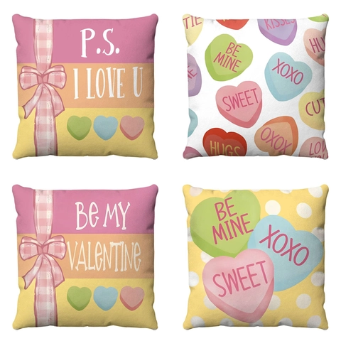 Valentine's Day Short Plush Pillowcase Heart Pattern Bow Cushion Cover Home Sofa Decor Romantic Gift Love Letters