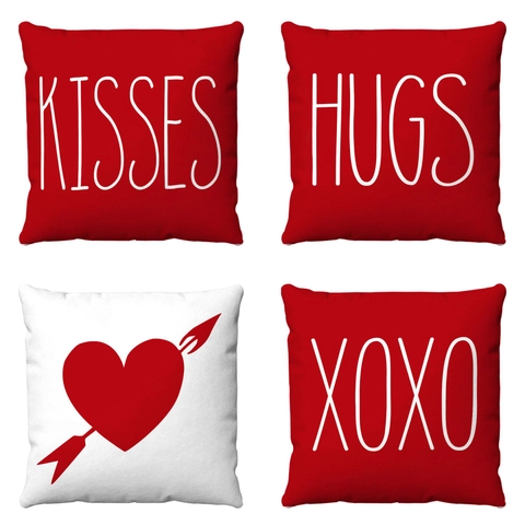 Valentine's Day Cushion Covers Short Plush Velvet Heart Letter Print Decorative Pillowcases Sofa Living Room Decor