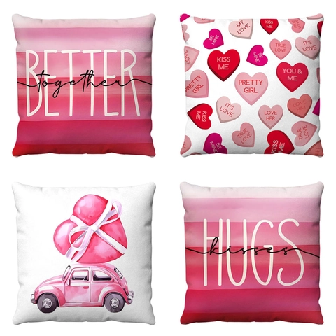Valentinstag Kissenbezug Kurzplüsch Herz Druck Sofa Dekorativer Kissenhülle Romantische Wohndeko