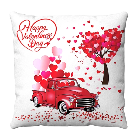 Valentinstag Kurzplüsch Kissenbezug Herzmuster Vintage LKW Fahrrad Dekorativer Kissenbezug Für Wohnzimmer Zuhause