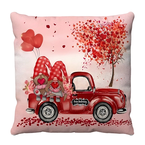 Valentinstag Zwerge Kissenbezug Rot Kariert Herz Retro Truck Kurzplüsch Kissenhülle Romantische Home Schlafzimmer Sofa Deko