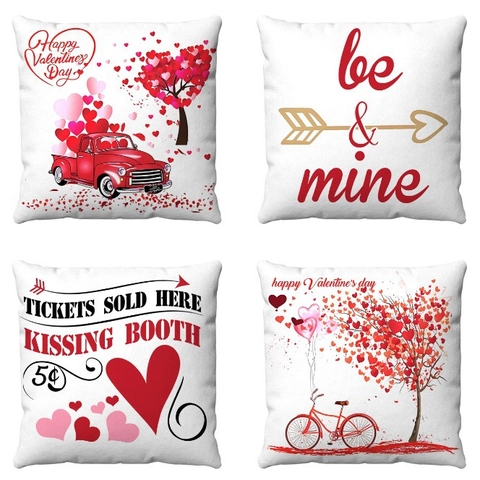 Valentinstag Kurzplüsch Kissenbezug Herzmuster Vintage LKW Fahrrad Dekorativer Kissenbezug Für Wohnzimmer Zuhause