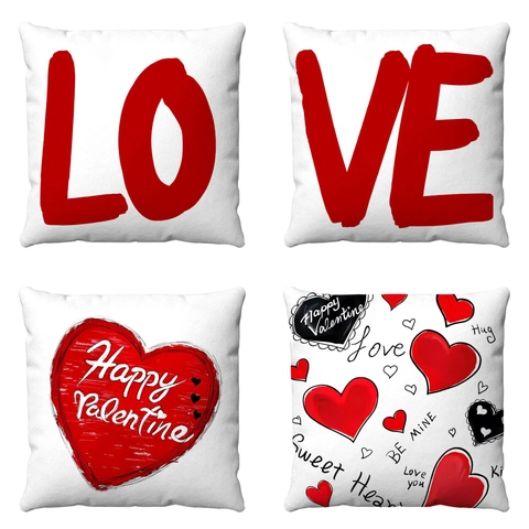 Fundas De Cojín Del Día De San Valentín Felpa Corta Suave Corazón LOVE Estampado Funda De Almohada Decorativa Sofá Hogar