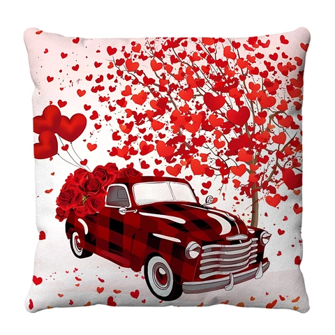 Federe Cuscini San Valentino Peluche Corto Morbido Cuore Buffalo Plaid Camion Retro Decorazione Divano Romantico