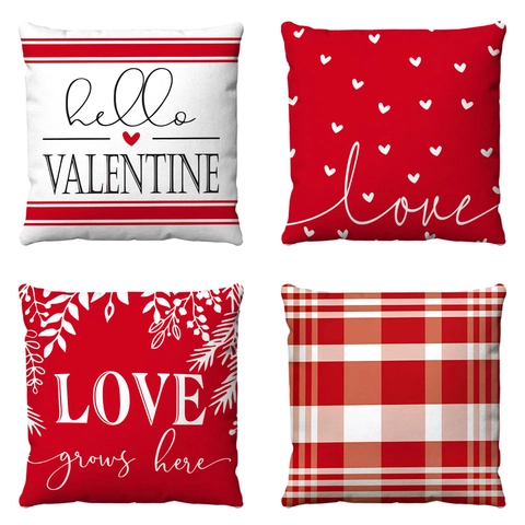 Valentine Day Throw Pillowcase Short Plush Heart Love Print Decorative Cushion Cover Soft Square Home Decor Sofa Couch