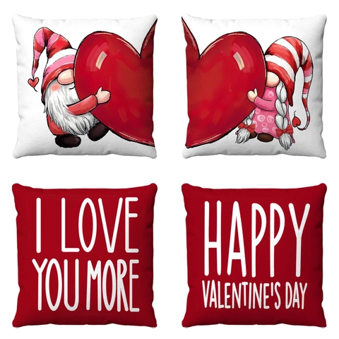 Funda De Almohada De San Valentín Peluche Corto Suave Corazón Gnomo Funda De Cojín Decorativa Para Sofá Sala De Estar Romántica