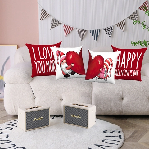 Funda De Almohada De San Valentín Peluche Corto Suave Corazón Gnomo Funda De Cojín Decorativa Para Sofá Sala De Estar Romántica