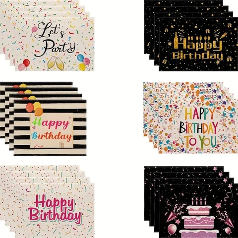 Sets De Table Joyeux Anniversaire Lin Résistant À La Chaleur Antidérapant Décor De Table Ballon Gâteau Imprimé Fête Lavable