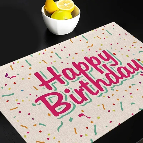 Sets De Table Joyeux Anniversaire Lin Résistant À La Chaleur Antidérapant Décor De Table Ballon Gâteau Imprimé Fête Lavable