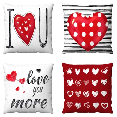 Valentine Day Pillowcase Short Plush Heart Print Soft Cushion Cover Romantic Sofa Decoration Living Room