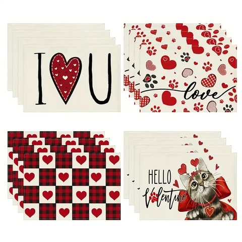 Tovagliette San Valentino Lino Cuore Amore Stampato Resistente Al Calore Antiscivolo Decorazione Tavola Rettangolare