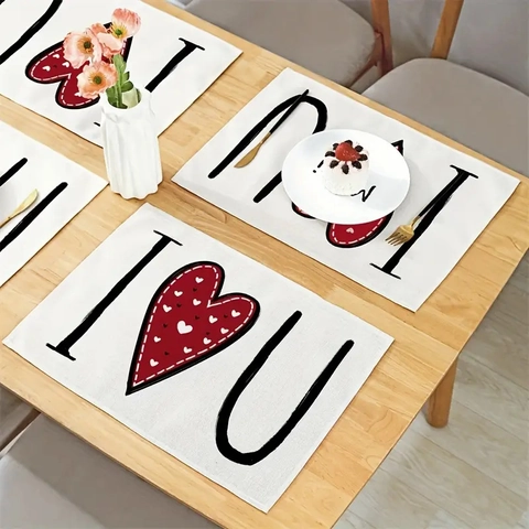 Tovagliette San Valentino Lino Cuore Amore Stampato Resistente Al Calore Antiscivolo Decorazione Tavola Rettangolare